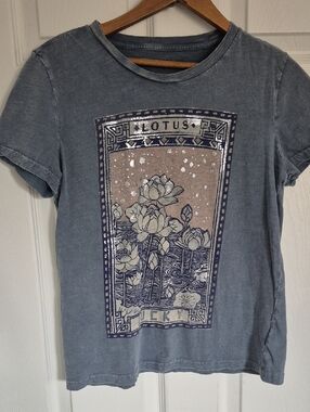 Lucky Brand Blue Graphic Lotus Tee